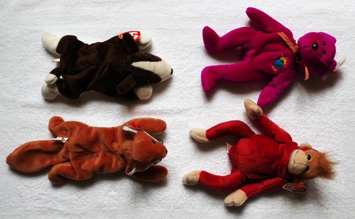 4 Ty Beanie Babies : Sweetheart + Millennium + Sly + Bruno