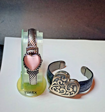 Two-in-one JEWELLERY, SILVER TO Heart Bangle Chico's Watch, New Battery
