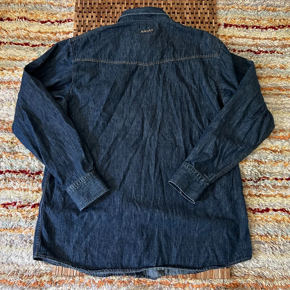Camisa Ariat Denim Pesada Abotonada A Presión Azul Para Hombre Talla Grande L Foto 2 de 3