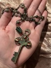 Vintage Byzantine Tibet Style skeleton key necklace number 57 Green Glass Bronze