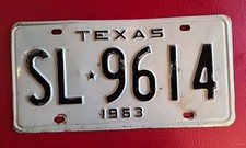 1963 Texas License Plate ~ SL*9614 ~ White & ...