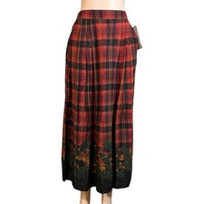 VTG NWT Plaid Pleated Maxi Skirt M Red Tartan Cottagecore Dark Academia