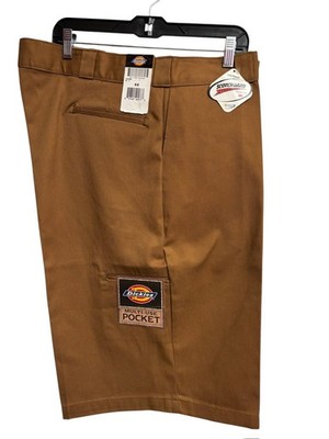 dickies mens loose fit brown duck straight leg flat front work uniform shorts 44
