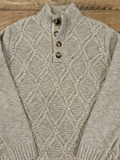 Immagini Italy Maglione Maglia Cavo Finto Collo Bottoni Uomo Grande Pescatore Beige