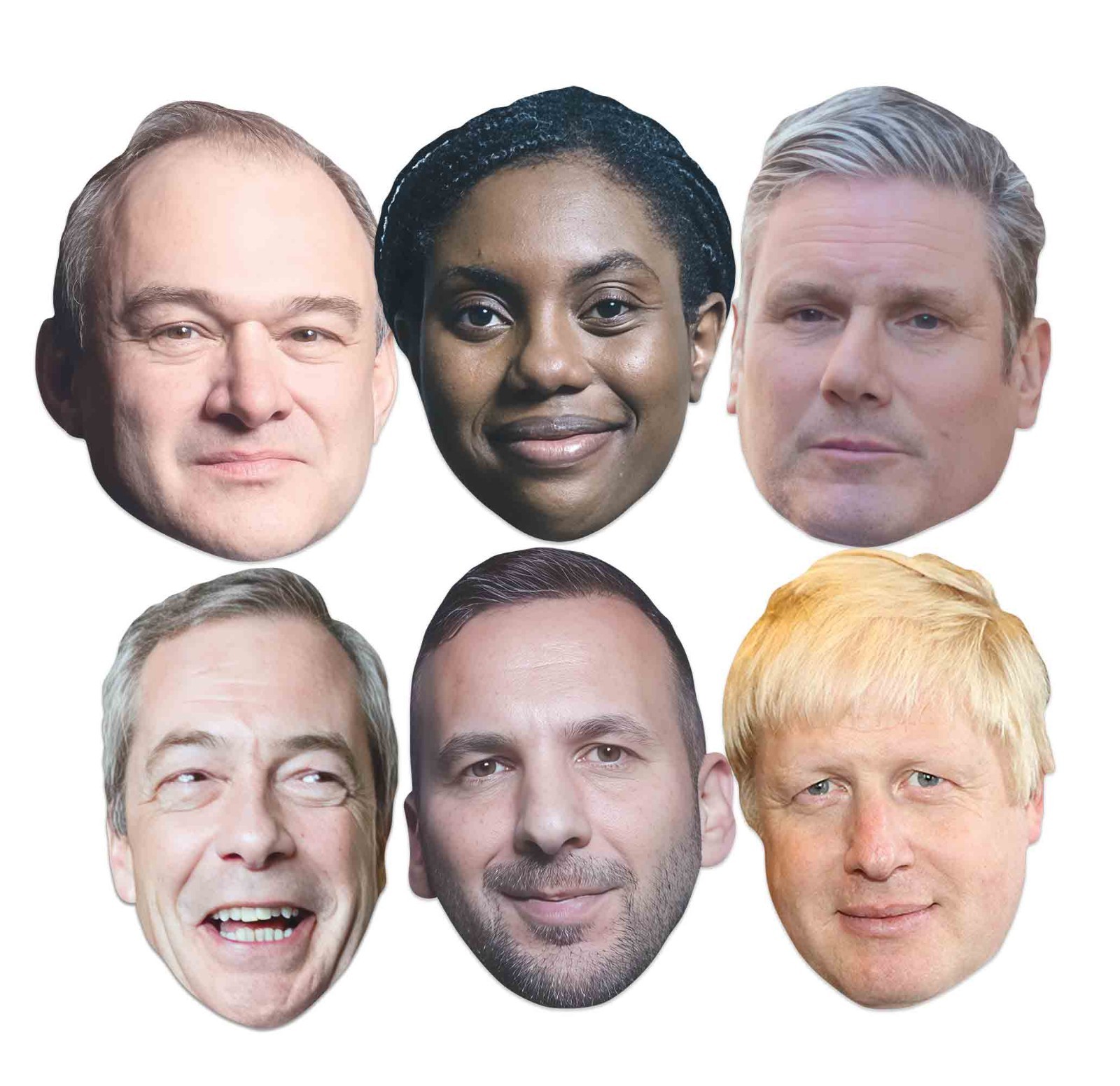 British Politicians 2026 2D Card Party Face Masks Variety 6 pack Politics