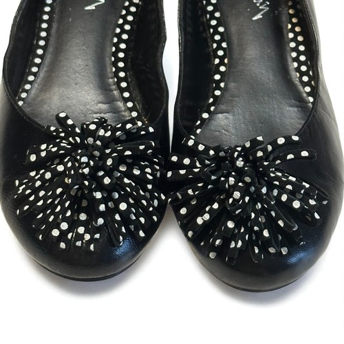 Luichiny Women's Ballet Flats Shoes Sz 6 Black Leather Preppy Polka Dot Pom Pom - Picture 8 of 11