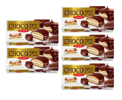 Lotte Choco Pie 6 Piece x 5 Box set Chocolate Coated Banilla Cream Sandwich Pie