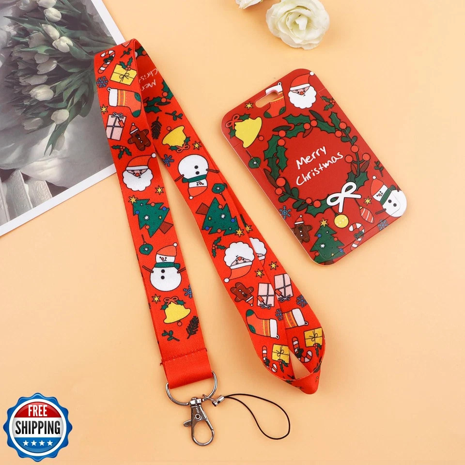 BKBKAAK Cordón de Navidad Rojo con Portatarjetas de Identificación, Cordón de Plástico Portatarjetas Foto 4 de 4