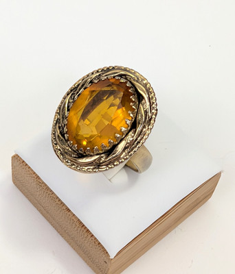 Vintage Whiting & Davis Ring verstellbare Größe mit gelbem Glasstein Gold Ton