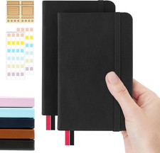 Pocket Dotted Notebook, 2-Pack Dot Grid Notebook, Dotted Journal with Stickers,