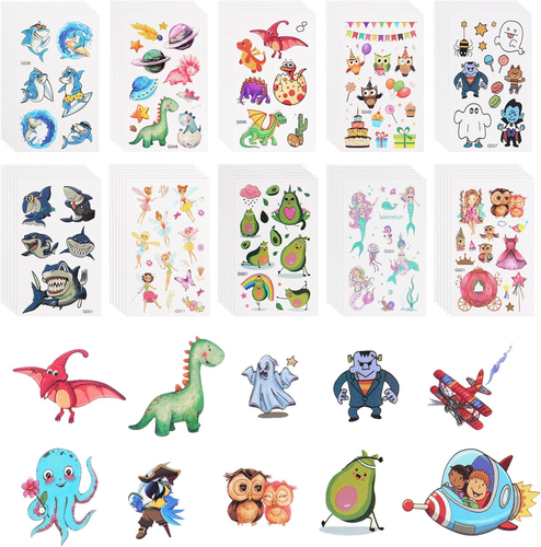Tatuaggi Temporanei Finti per Bambini, 60 Fogli, Set per per Ragazzi, Cartoni An - Foto 7 di 12