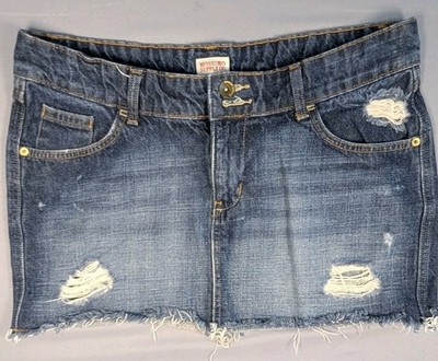 Mossimo Denim Skirt Size 13 Low Rise Micro Mini Blue Jean Distressed Y2K 2000s