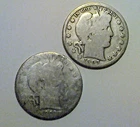 Lot of Two Barber Half Dollar Coins 90% Silver, 1903-O and 1907-O