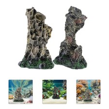 2 Pcs Mini Resin Figurines Rockery Fish Tank Ornaments Decoration