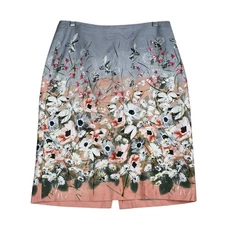 TALBOTS Womens Linen Blend Hummingbird Floral Pencil Skirt Size 6 Twee Fairycore