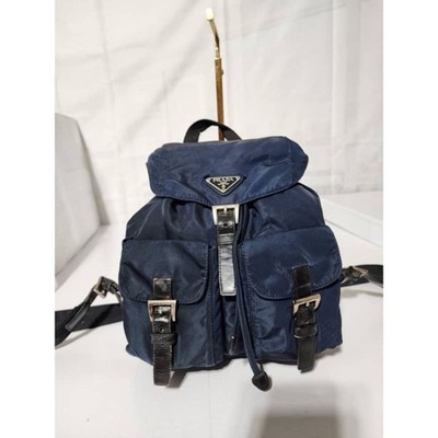Authentic PRADA Nylon Vela Medium Backpack Navy Blue/Black