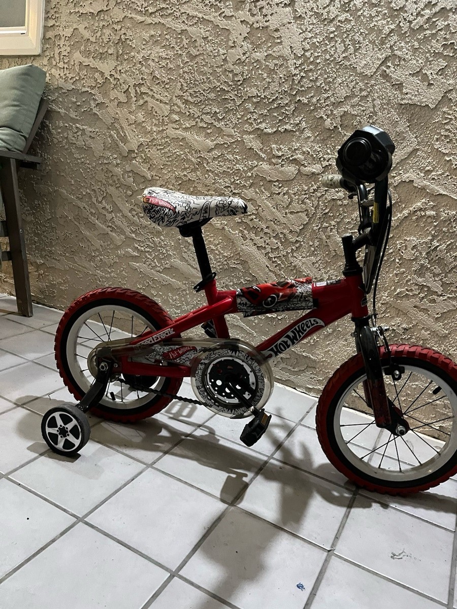 Hot Wheels 16in Kids Bike Red BMX Bar Training Wheels Coaster