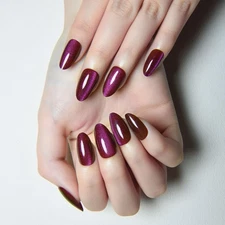 evpct Purple Pink Cat Eye Real Short Press on Nails Almond, Petite Short Almo...