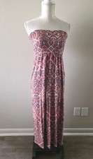 Boho Strapless Maxi Dress Small Pink Cynthia Rowley Stretch Knit Geometric 
