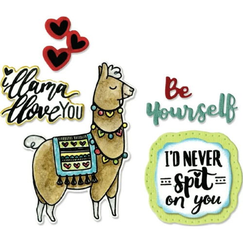 Sizzix Framelits with Stamps LLAMA LOVE Hearts & Phrases 663512 - Picture 2 of 9