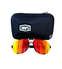 100% WESTCRAFT Sunglasses Black Frame Orange/Red Lens Gold Accent- CASE INCLUDED