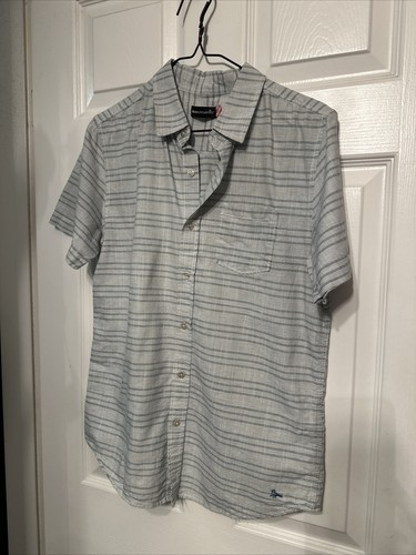 Modern Amusement S Cotton Shirt Mens Navy  Striped Button Up Short Sleeve Pocket - Picture 1 of 8