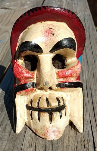 Day of the Dead Skull Wood Statue Hand Carved Mexican Figure Folk Art Mask - Picture 6 of 12
