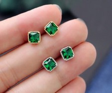 7mm Gold Sterling Silver Stud Earrings Princess Cut Square Cubic Zirconia F23