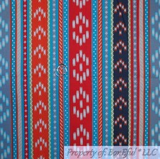 BonEful FABRIC FQ Cotton Quilt Rain bow Color Aqua Blue Orange South west Stripe