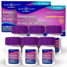 GeriCare Omeprazole Delayed Release Tablets Stomach Acid Reducer 20mg 84 Tablets