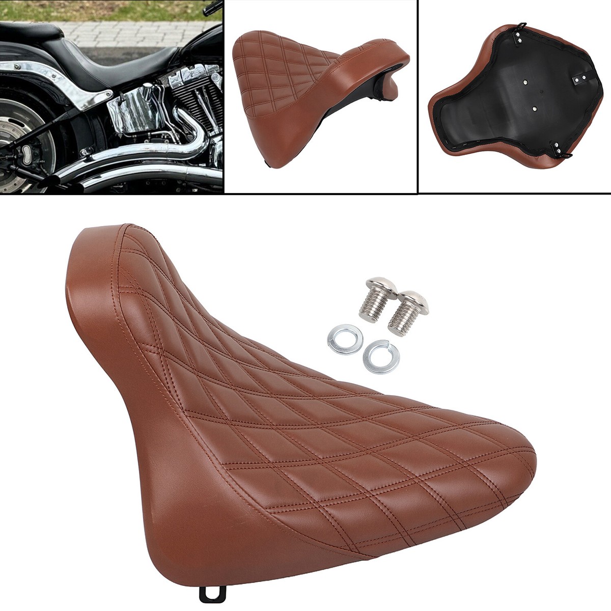 Brown Synthetic Leather Driver Solo Seat For Harley Heritage