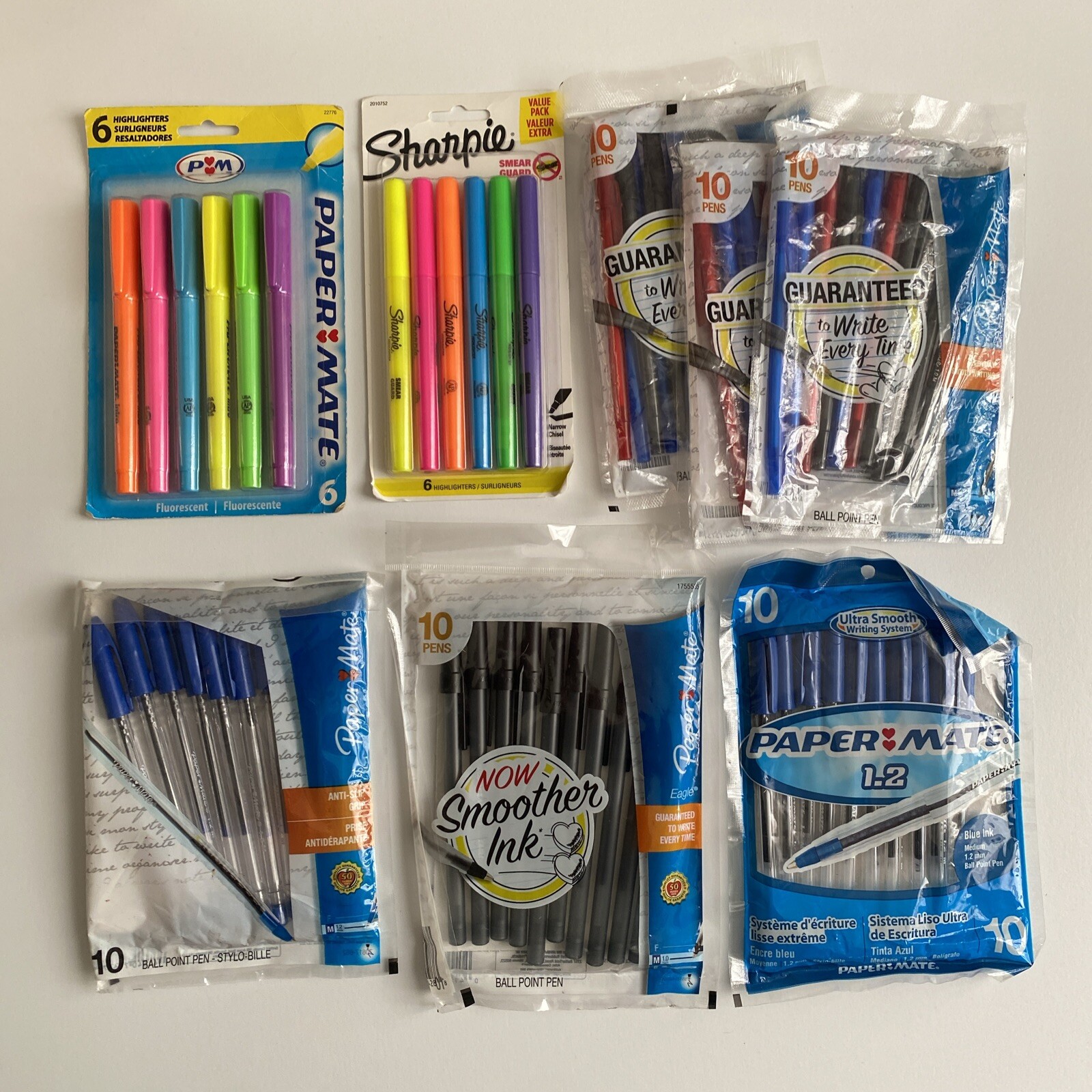 School Supplies Lot with Paper Mate Ballpoint Pens and Sharpie Highlighters  -image