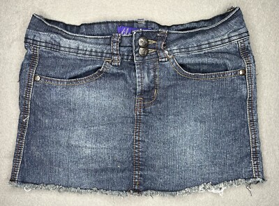 Miley Cyrus Max Azria Denim Blue Indigo Youth Women s Distressed Skirt Sz 3 Y2K