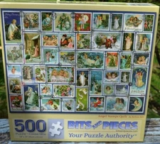 100% COMP. BITS AND PIECES 500 PIECE JIGSAW PUZZLE -ANGEL STAMPS QUILT
