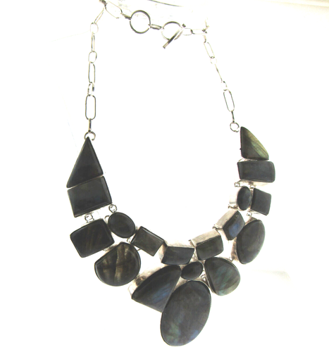 Labradorite Bib Statement Necklace 925 Sterling Silver 3*22 in - Picture 11 of 13