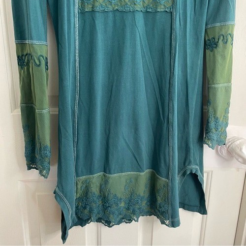 Gretty Zueger Teal Long Sleeve Dress with Lace Design Size Medium whimsigoth - Picture 7 of 7