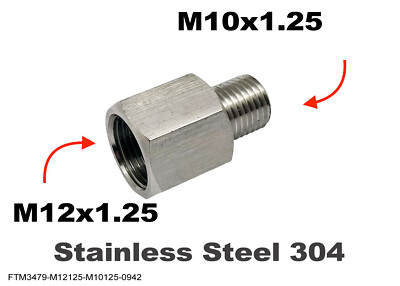 M12x1.25 Female to M10x1.25 Male Stainless Sensor Adaptor Fittings Conversion