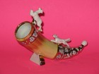 Vtg. 60's Ukraine Hand Decorated Ceramic Horn Hunting Chase Scene 7.5" long — photo 2