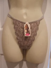 NWT TAUPE CROCHET PATTERN SHEER BACK THONG PANTIE size XSMALL/ Small