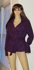 New Kenar Deep Purple Wool Blend Pea Jacket Coat Size M