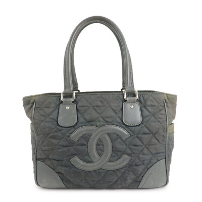 Authentic CHANEL Paris New York Line Wild Stitch Nylon Leather
