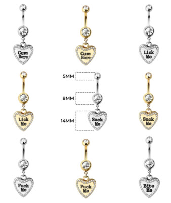 14G Belly Button Rings Surgical Steel Love Heart Dangle Clear CZ Navel Piercings