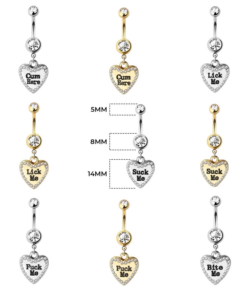 Dangle Belly Button Rings 14G Love Heart Clear CZ Belly Ring Navel Piercing Jewelry 10mm