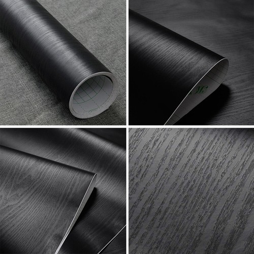 10m Black Wood Grain Wallpaper Self Adhesive Furniture Wall Stickers Vinyl Wrap - Picture 9 of 16