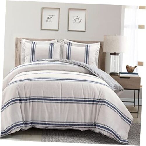 Comforter Farmhouse Stripe King Navy Duvet