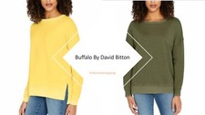 NWT Buffalo By David Bitton Women s Crew Neck Relaxed Pullover Green,Pink,Yell