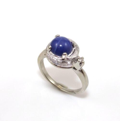 Vintage 10K White Gold Star Sapphire Diamond Ring Size 4.5 - Picture 2 of 5