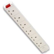 13A 6 GANG EXTENSION SOCKET BLOCK 6G WHITE STRIP  - WALL MOUNTABLE