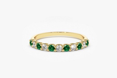 1ct Natural Emerald Alternate Diamond Anniversary Band 14k SOLID Yellow Gold