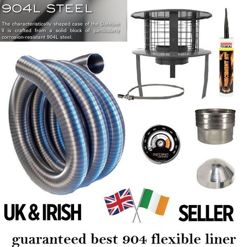904/904 FLEXIBLE CHIMNEY FLUE LINER KIT multi fuel flex stove black hanging cowl eBay